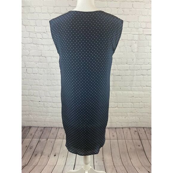 RIELEY NWT blue white stars polka dot silk top tunic mini dress sleeveless M - Picture 5 of 9